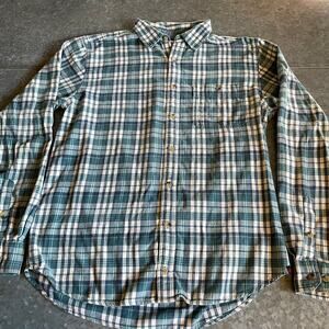 Woolrich Plaid Flannel Button Up Shirt Mens Large Long 6280 Blue Green Mallard